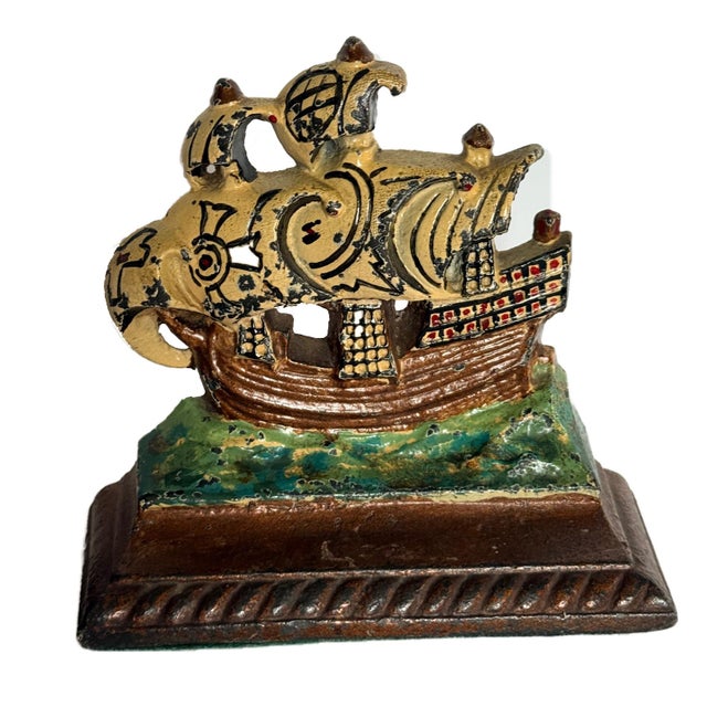 American Hubley Cast Iron Spanish Galleon Bookends For Sale - Image 3 of 6
