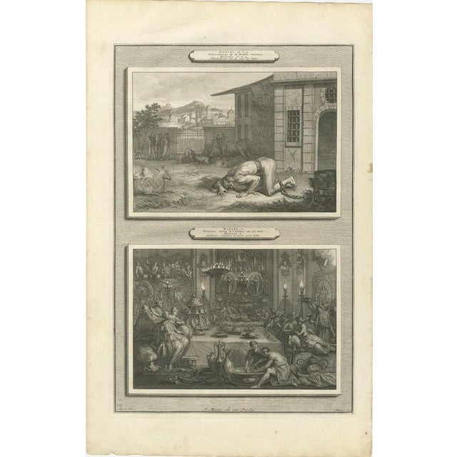 Baroque Pieter Mortier, Nebuchadnezzar Among the Beasts and Belshazzar's Feast, 1700, Engraving For Sale - Image 3 of 12
