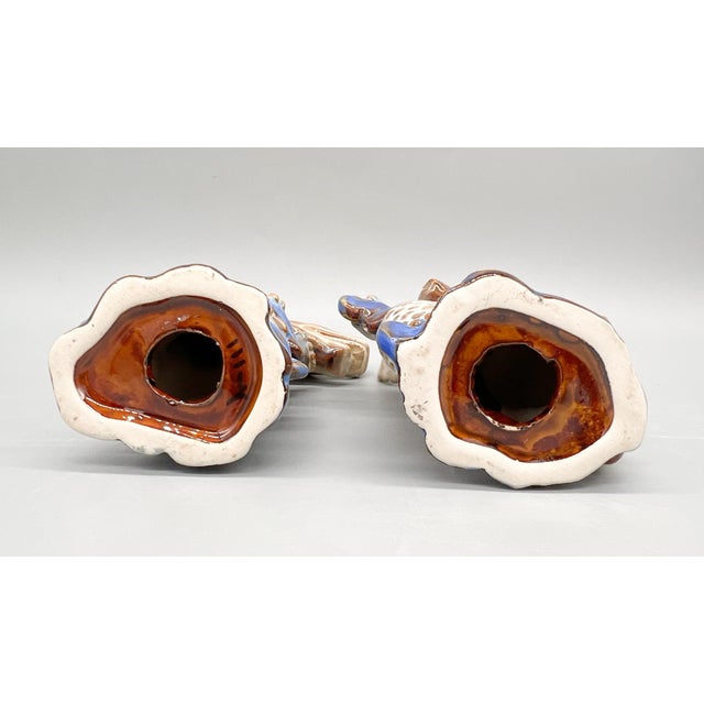 Ceramic Pair of Vintage Ceramic Asian Style Dragons on Cobalt Blue Waves – Sculptural Figurines - Chinoiserie, Mid Century Modern Eclectic, Hollywood Regency For Sale - Image 7 of 13