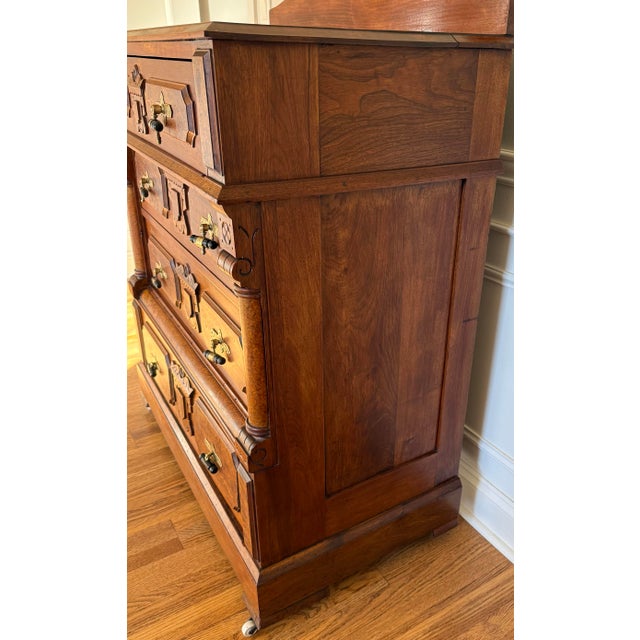 Wood 19th-Century Eastlake Solid Walnut Dresser With Original Finish and Hardware For Sale - Image 7 of 12