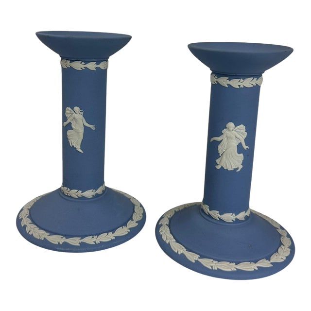 Pair of Mid 20th Century Wedgwood Jasperware Candlesticks For Sale