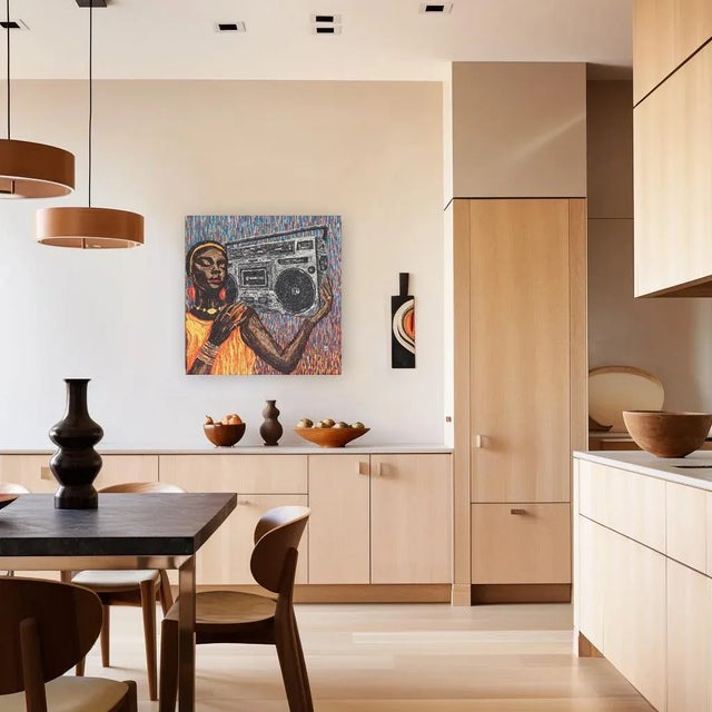 Gray The Frequency of a Loving Heart - Colorful Figurative Mixed Media Texture Art Original Artwork by Amadou Opa Bathily For Sale - Image 8 of 9