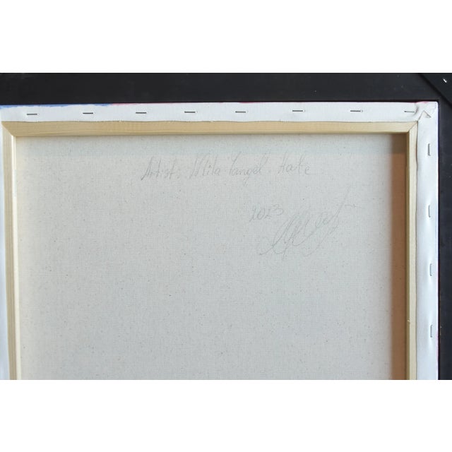 Lady W/ Colorful Floral Flower Headdress & Baby Portrait Painting W/ Antiqued Gold Wood Frame For Sale In Los Angeles - Image 6 of 7