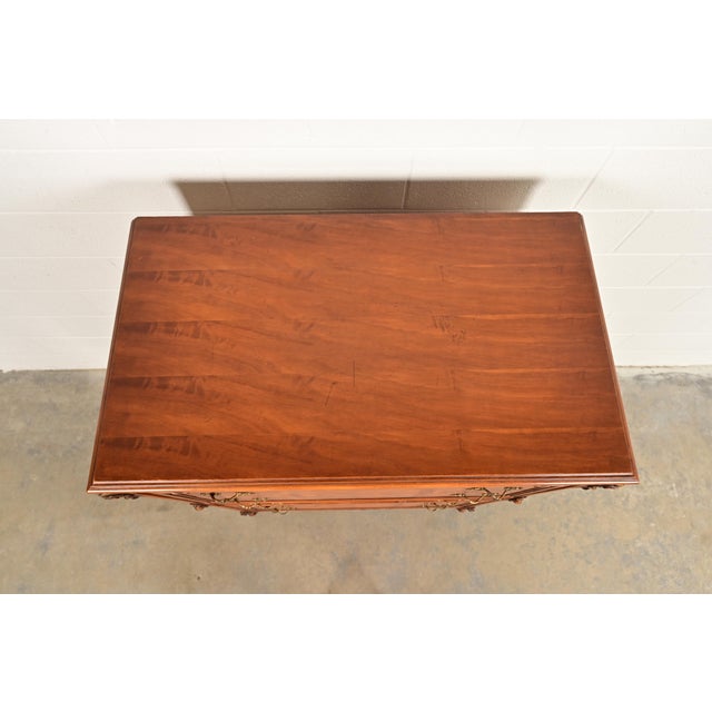 Romweber Style Antique French Provincial Louis XV Carved Satinwood and Burl Wood Highboy Dresser, Circa 1920s For Sale - Image 9 of 12