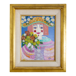 Girl With Dandilions and Dandy Lions Painting by Kara Bersani San Francisco 1977