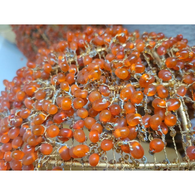 Orange Vintage Orange Glass Beaded Large Round Orb Globe Chandelier Pendent Light Fixtures- A Pair For Sale - Image 8 of 13