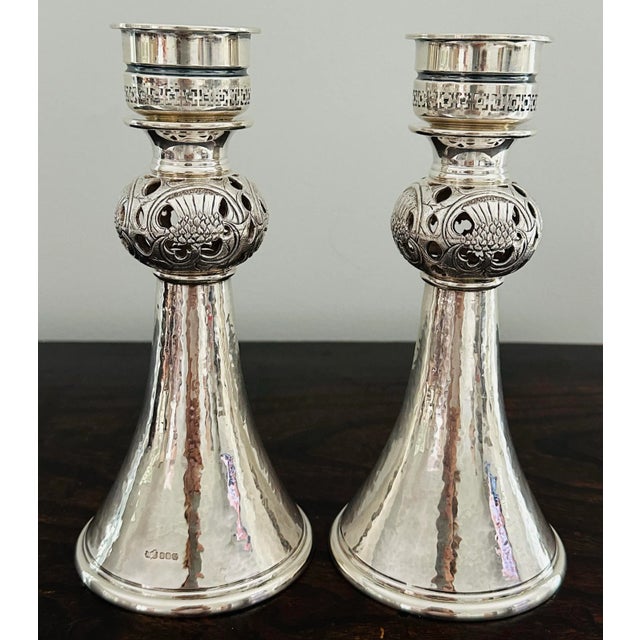 Pair of Modernist Style Elizabeth II Sterling Silver Candlesticks by Mappin & Webb For Sale - Image 11 of 11