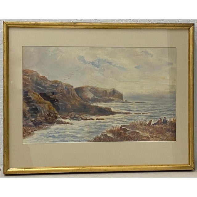 John Henry Hill (1839-1922) Original Coastal Landscape W/ Figures C.1900 Watercolor on paper. Dimensions 21.5" wide x...