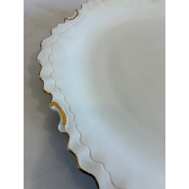 Mid-Century Modern Vintage Italian White Oval Serving Platter With Gold Trim Scalloped Edge For Sale - Image 3 of 11