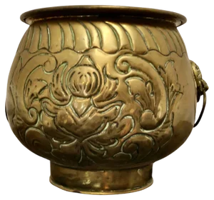 Large Victorian Brass Lions Mask Planter