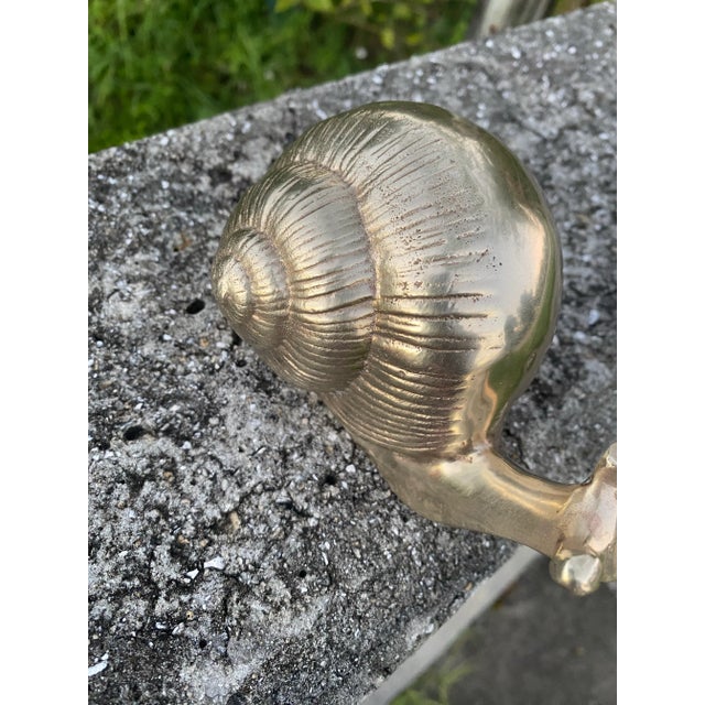 Vintage Mid-Century Modern Silver Brass Snail Figurine – Large Heavy Metal Snail Paperweight Sculpture, Hollywood Regency Table Decor For Sale - Image 9 of 12