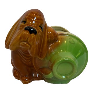 1940s Porcelain Hound Dog Puppy Planter For Sale