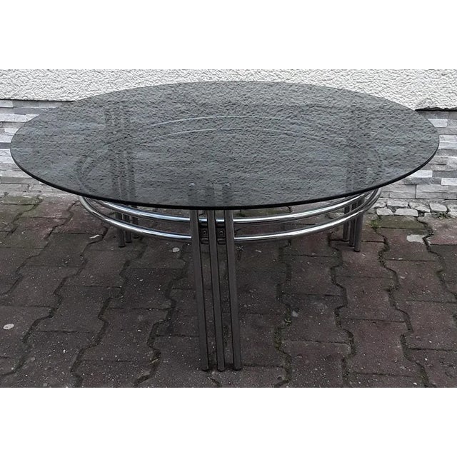 Vintage Chromed Metal Frame Coffee Table with Round Smoked Glass Plate, 1970s For Sale - Image 4 of 4