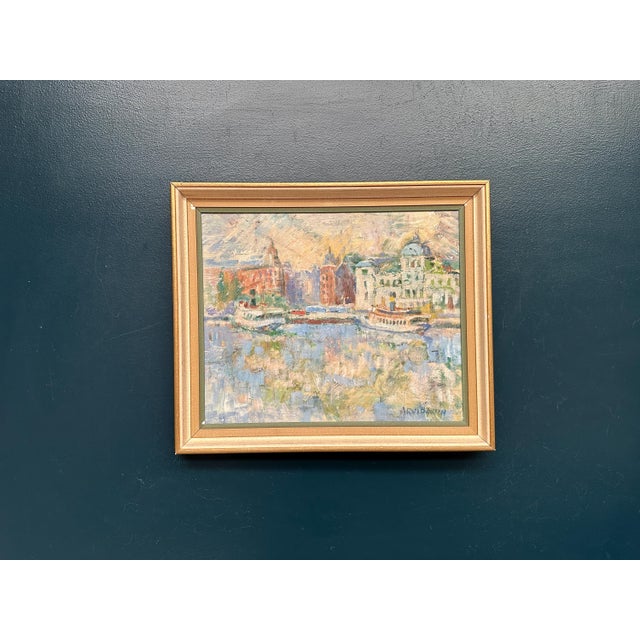 Arvidsson, Waterfront Cityscape, 1950s, Oil Painting on Panel, Framed For Sale - Image 12 of 15