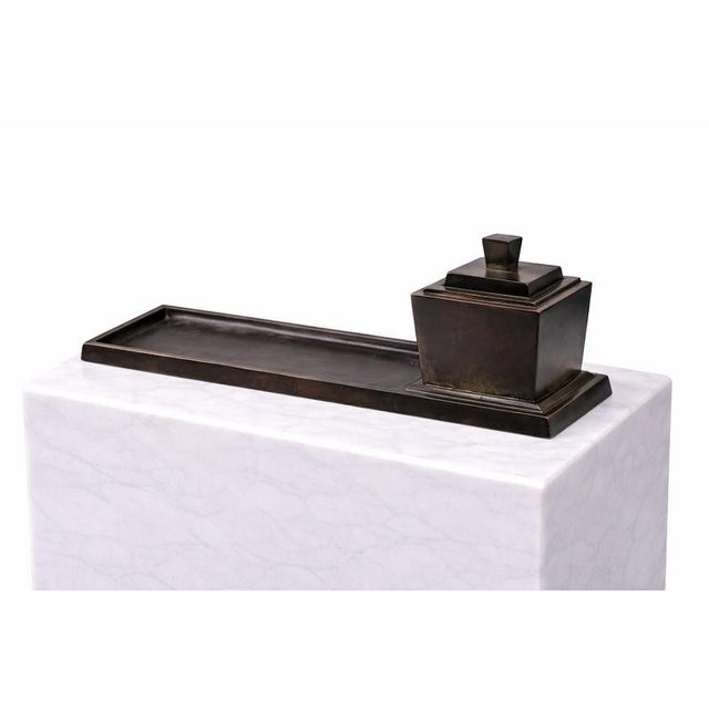 Metal Swedish Art Deco Minimalist Bronze Inkwell with Tray from GAB, 1930s For Sale - Image 7 of 8