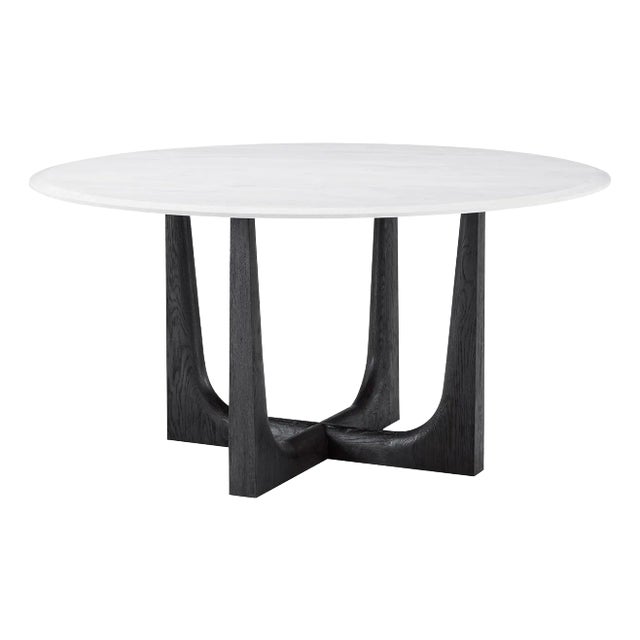 Dark Oak and Quartz Round Dining Table For Sale