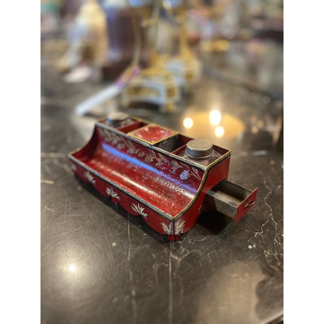 18th Century French Red Tole Painted Ink Stand. Unique piece purchased in France. Age appropriate wear, see detailed...