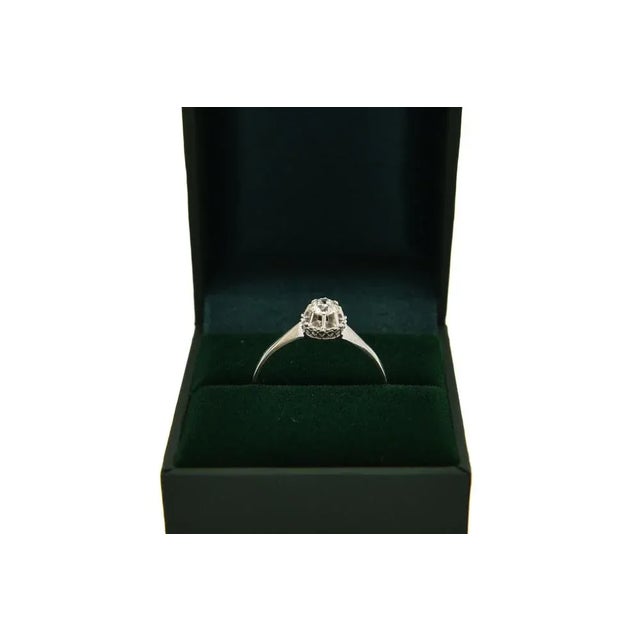 Silver French White Gold Ring with 0.40ct Diamond, 1920s For Sale - Image 8 of 13