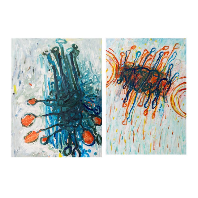 Elfi Schuselka (Austrian, b. 1940), Two Abstract Compositions, Acrylics on Paper, one signed verso, one stamped "Studio...