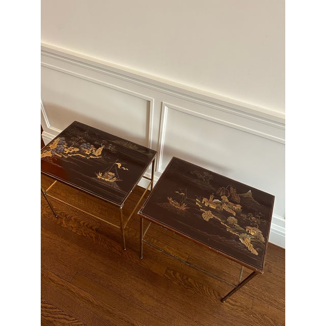 1960s 1960s Pair of Brown Lacquered Chinoiserie Side Tables For Sale - Image 5 of 7