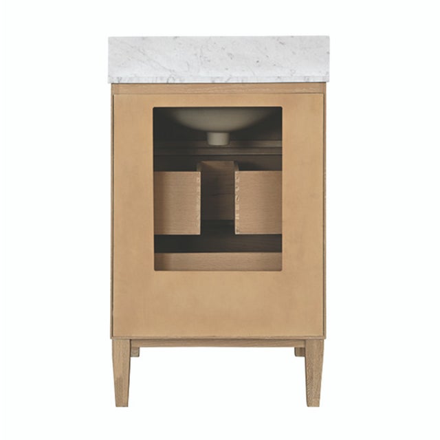 Matthew Izzo Home Odin 24" Fluted Cerused Oak Single Porcelain Sink Bath Vanity With Polished Brass Knobs For Sale In New York - Image 6 of 9