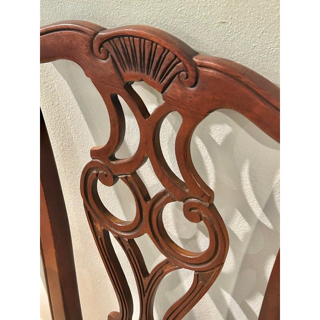 Brown Vintage Thomasville Chippendale Side Chairs With Botanical Linen Upholstery - A Pair For Sale - Image 8 of 12