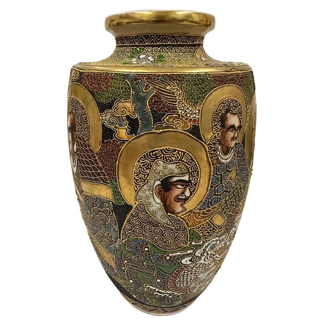 Ceramic Early 20th Century Japanese Satsuma Polychrome Vase With Gilt and Figures For Sale - Image 7 of 18