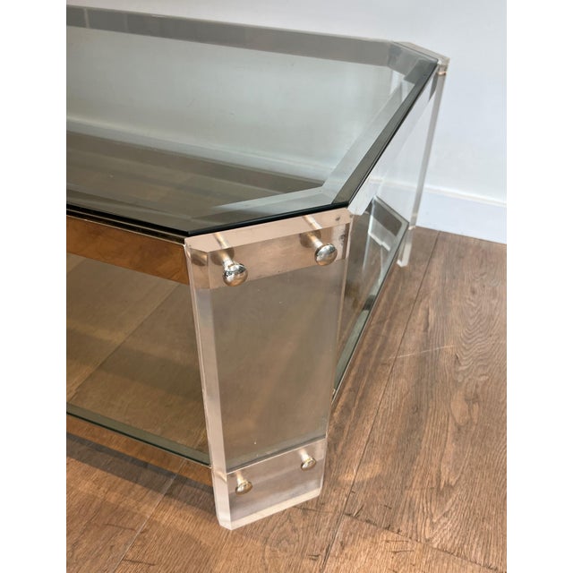 Chrome Octagonal Lucite and Chrome Coffee Table from Maison Jansen Circa 1970 For Sale - Image 8 of 12