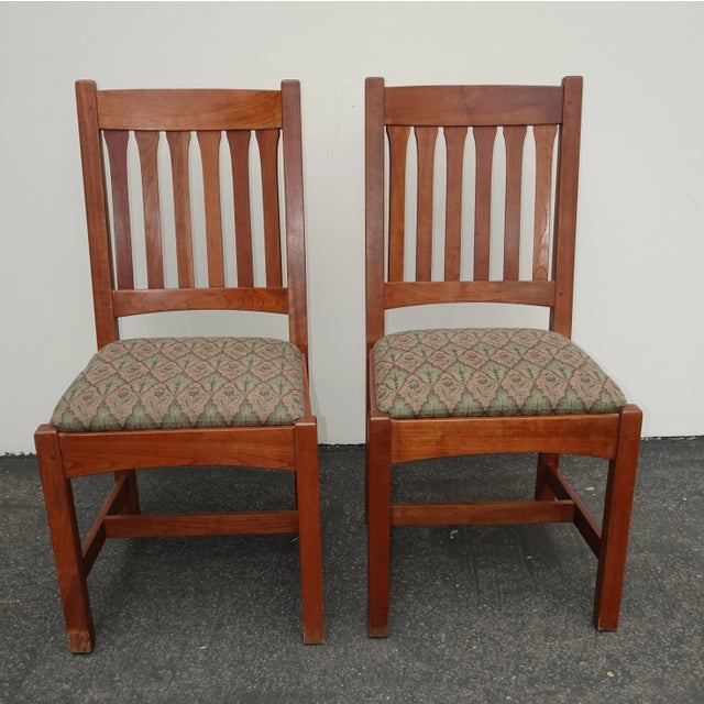 1990s Pair of Vintage L. & J. G. Stickley Mission Cherry Wood Side Chairs For Sale - Image 5 of 12