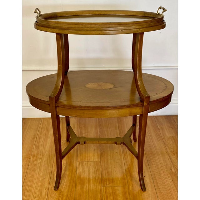 Early 20th Century Inlaid Two Tier Dessert Table W/ Serving Tray For Sale - Image 10 of 10