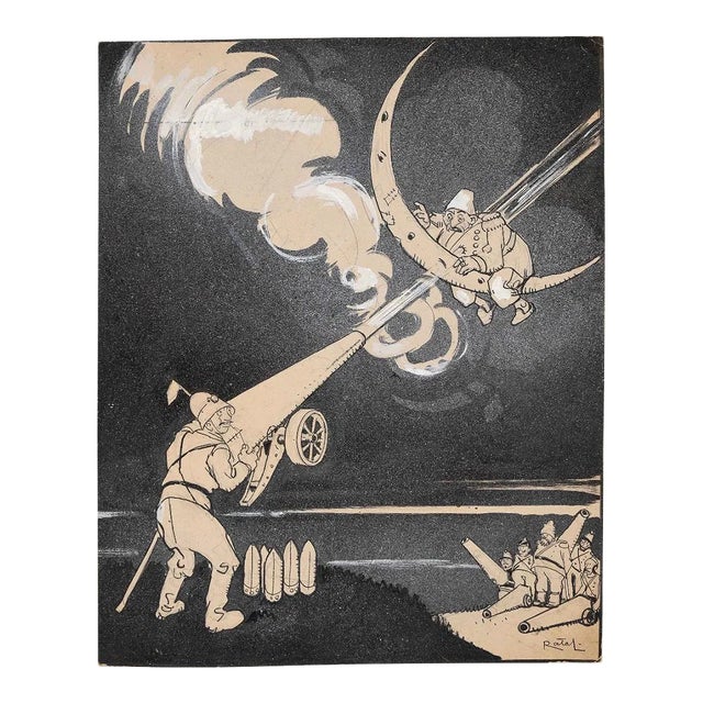 Gabriele Galantara - Shoot Missiles - Ink and Watercolor - 1910s For Sale