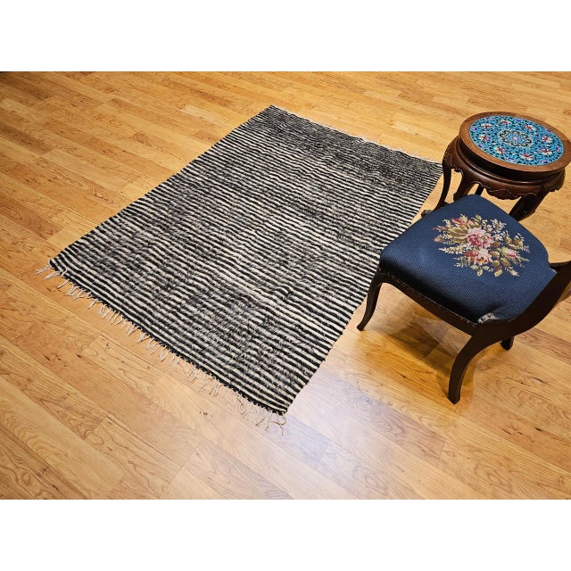 Vintage Turkish Tulu Rug, Handwoven, Shaggy Wool Pile, Stripe Design, 4' x 6' For Sale - Image 12 of 14