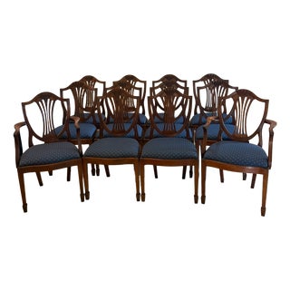 Antique Mahogany Shield Back Dining Chairs and Carvers, 1920, Set of 12 For Sale