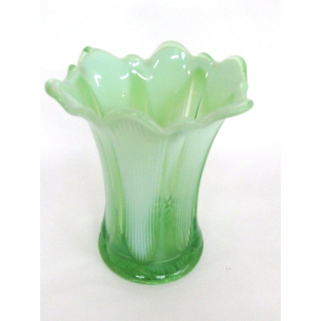 Fenton Glass Vaseline Opalescent Mint Green Ruffled Swung Vase Chairish