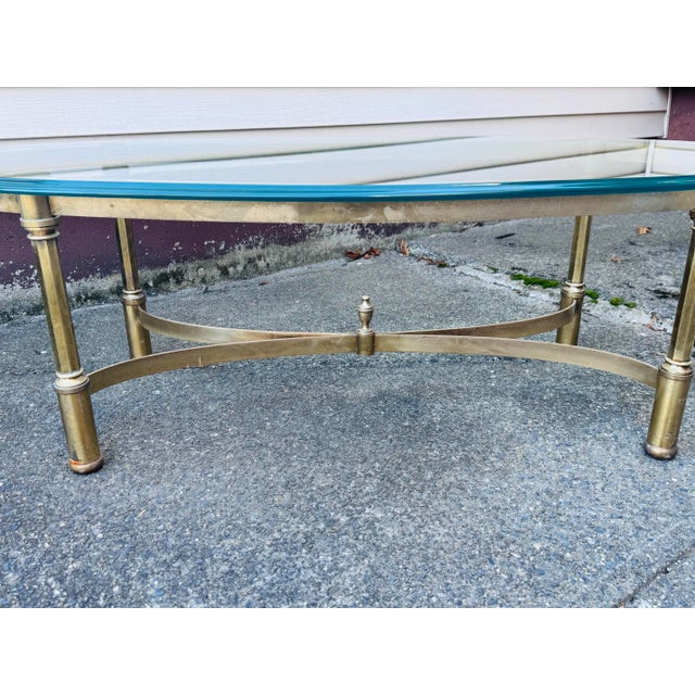 1960s Vintage 1960s Oval Italian Solid Brass & Glass Top Coffee Table For Sale - Image 5 of 8