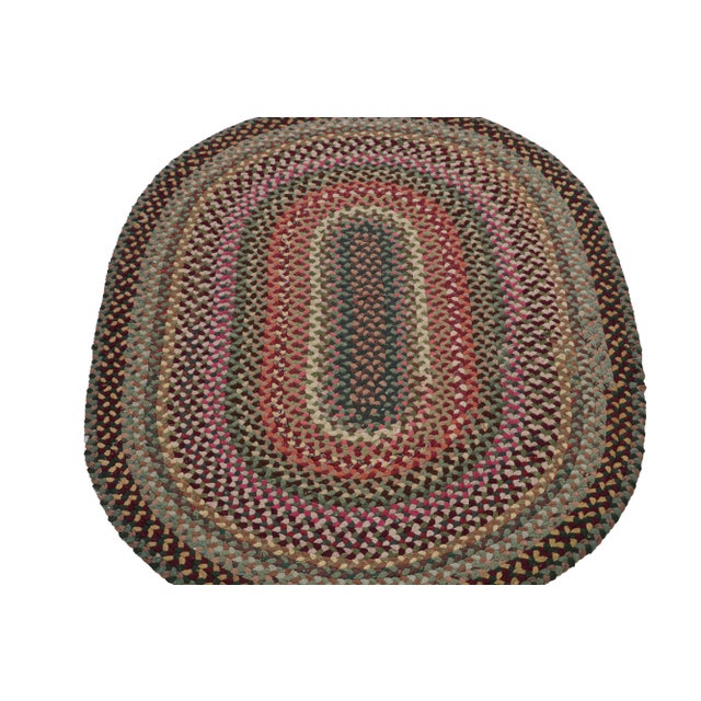 Folk Art Antique Hooked Oval Rug With Polychromatic Braided Stripes, From Rug & Kilim For Sale - Image 3 of 7