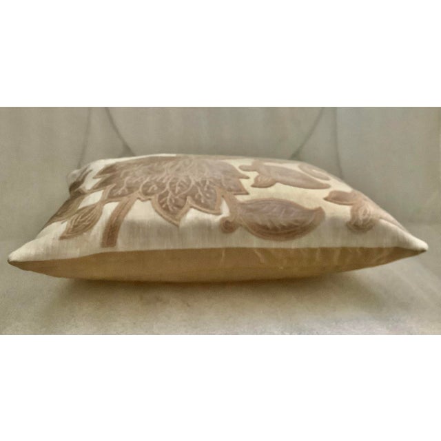 Velvet Foliage Appliquéd Silk Linen Decorative Boudoir Pillow Cover For Sale In New York - Image 6 of 10