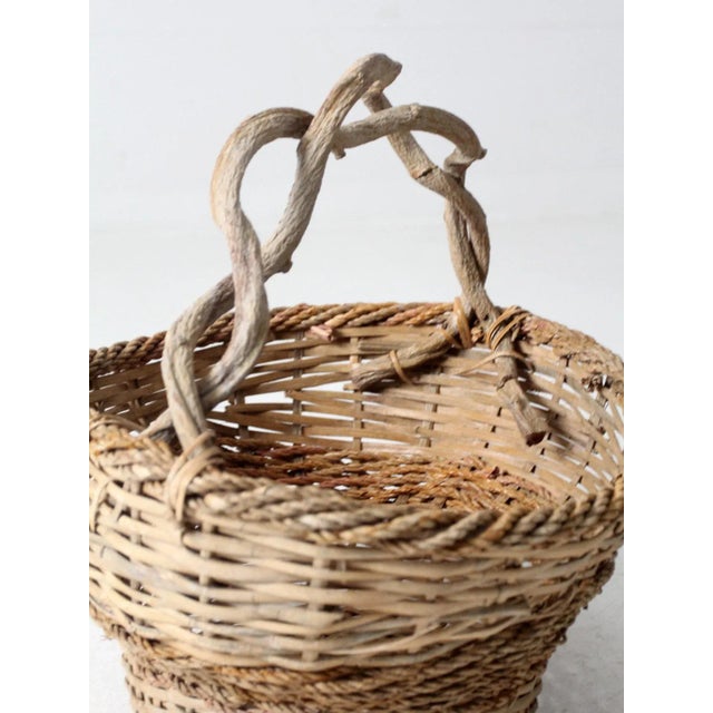 Rustic Rustic Vintage Wicker Basket For Sale - Image 3 of 11