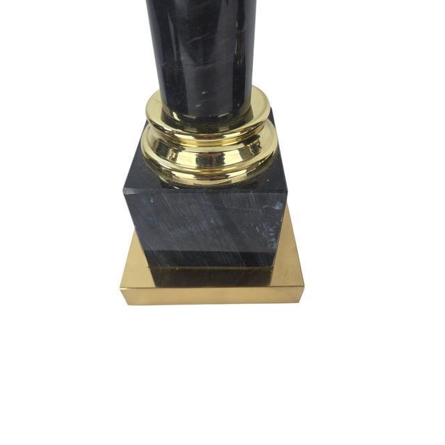 1980s Brass & Black Marble Neoclassical Column Table Lamps, a Pair For Sale - Image 11 of 14