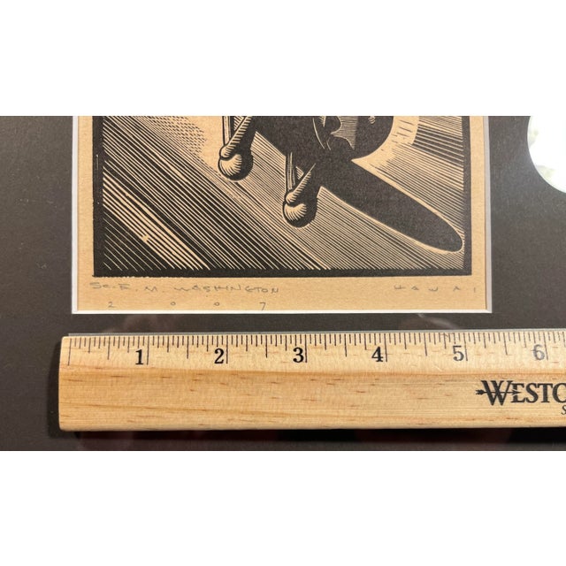 2007 Earl M. Washington Hawai Open Edition Wood Block Print After Howard Cook, Framed For Sale In Los Angeles - Image 6 of 7