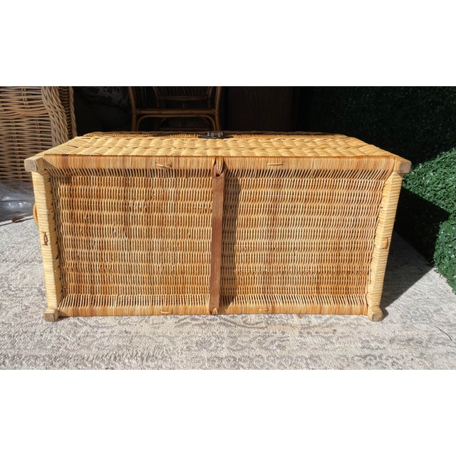 1970s Vintage Wicker Chest With Wrapped Rattan Frame and Decorative