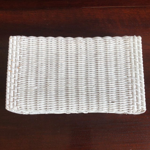 Wood Vintage White Wicker Tissue Box Holder For Sale - Image 7 of 13