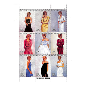 Princess Diana Royal Gowns Plate Block: Official Legal Tender Postage Stamps