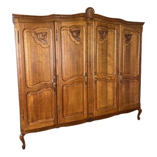 Vintage French Louis XVI Style Wardrobe in Oak For Sale
