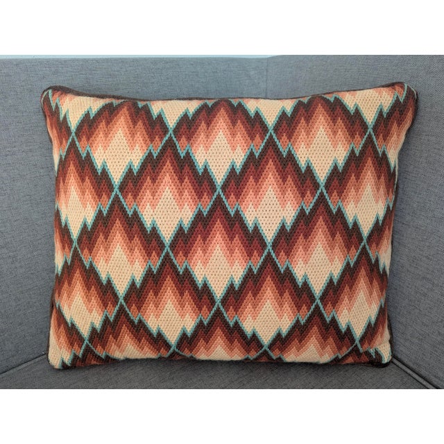 Mid-Century Modern Vintage 1960s Chevron Needlepoint Pillow For Sale - Image 3 of 8