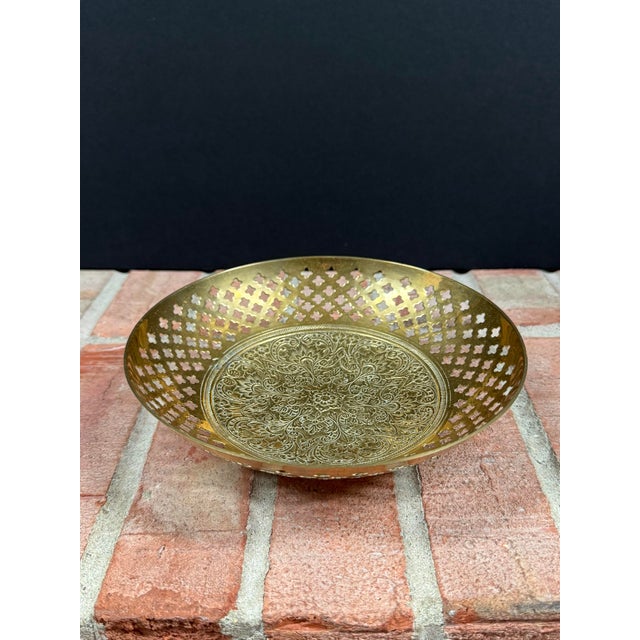 Late 20th Century Vintage Brass Reticulated Footed Bowl With Repoussé Floral Design For Sale - Image 5 of 9