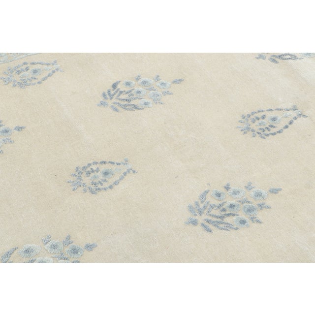 Rug & Kilim Contemporary Block Print Sky Blue Natural Silk Rug by Rug & Kilim, India For Sale - Image 4 of 8