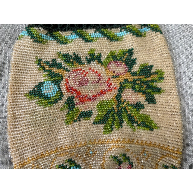 Antique Micro Beaded Floral Drawstring Purse For Sale - Image 14 of 18