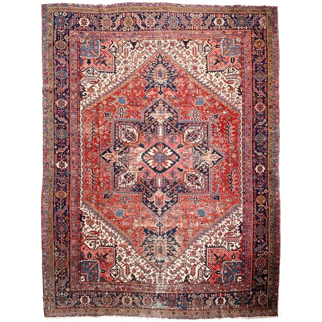 1920's Antique Deep Red and Blue Coloring Rug 10 6 X 13 For Sale - Image 13 of 13