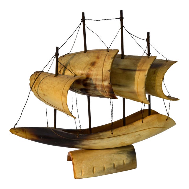 Mid-Century Handcrafted Horn Ship For Sale